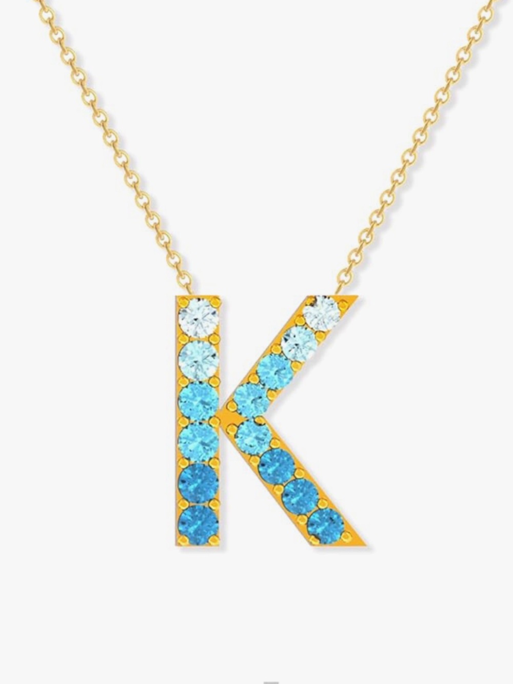 Amazon Gold 'K' Necklace with Blue Gradient Stones